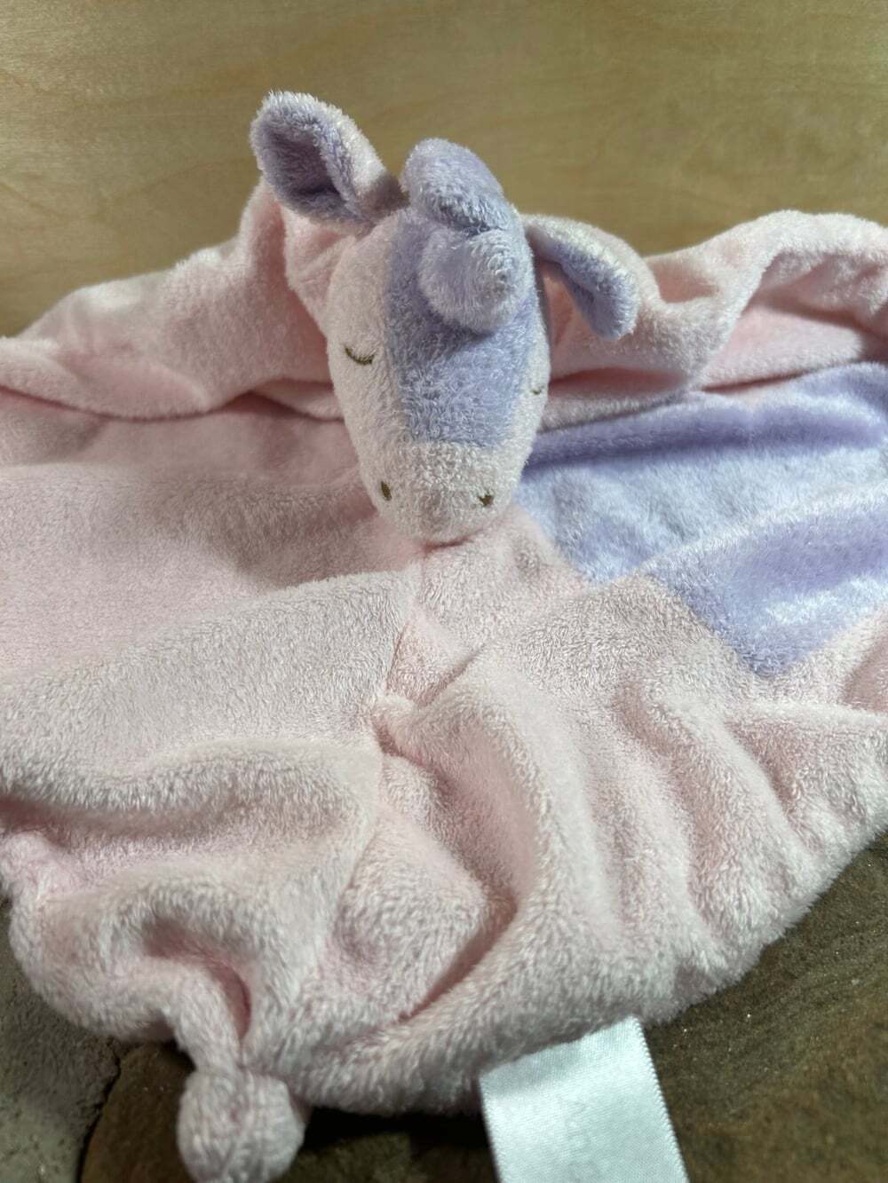 Angel Dear pink unicorn lovey Purple Heart knotted